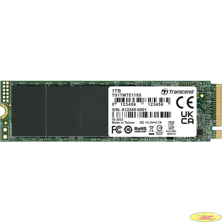 Накопитель SSD Transcend PCI-E 3.0 x4 1Tb TS1TMTE115S 115S M.2 2280 0.2 DWPD