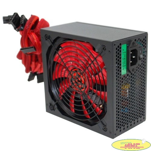 Ginzzu PC600 14CM(Red) 80+ black,APFC,24+4p,2 PCI-E(6+2), 5*SATA, 4*IDE,оплетка, кабель питания,цветная коробка