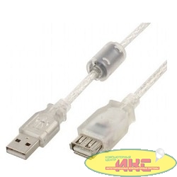 Cablexpert Кабель удлинитель USB2.0 Pro, AM/AF, 1,8м, экран, 2 феррит.кольца, прозрачный (CCF-USB2-AMAF-TR-6)
