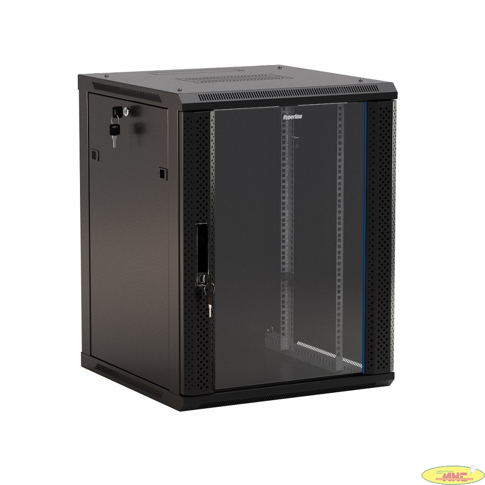 Hyperline TWB-2266-GP-RAL9004 Шкаф настенный 19-дюймовый (19"), 22U, 1086x 600х 600мм, стеклянная дверь с перфорацией по бокам, ручка с замком, цвет черный (RAL 9004) (разобранный)