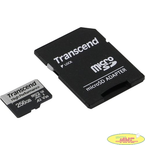 Флеш карта microSD 256GB Transcend microSDXC Class 10, UHS-I U3, V30, A2 [R/W - 100/85 MB/s] с адаптером
