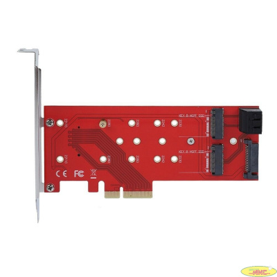 ORIENT C298E, Переходник PCI-E 4x->NGFF (M.2) M-key PCI-E SSD + 2xSATA->2xNGFF (M.2) B-key SSD, тип 2230/2242/2260/2280, SATA кабель - 2шт. в комплекте (30898)